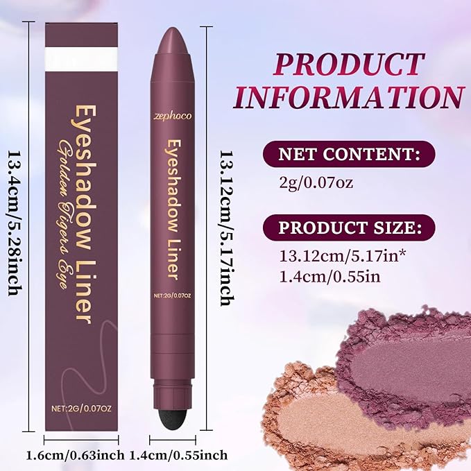 Shadow Liner, 2-in-1 Eyeliner & Eyeshadow, Waterproof Eye Shadow Crayon, Smooth, Easy to Color，Duo Eyeshadow Stick for Effortless Smoky or Natural Eye Makeup(Purple + champagne gold