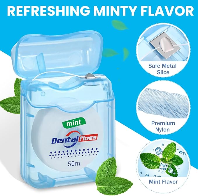 Geiserailie 96 Pack Dental Floss Bulk Mint Flavored Floss 50m Each Travel Dental String Oral Care for Teeth Protection(Square Box)
