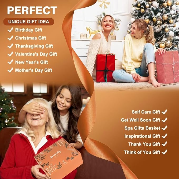 Valentines Day Gifts Basket for Her Wife,Orange Birthday Gifts for Mom Women Her Girlfriend Coworker w/Fall Cozy Socks&Blanket,Autumn Self Care Package Bath Set,Birthday,Valentines Gifts Box for Women