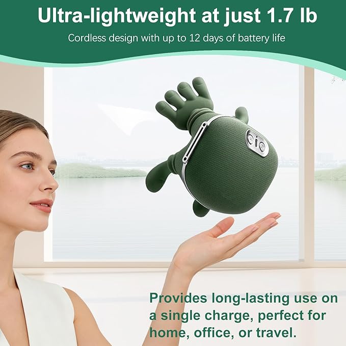 Bionic Neck and Back Massager, 2-Level Heated Shiatsu Massager, 4D Deep Tissue Kneading Massage,Simulated Hand Massage for Pain & Muscle Relief (Green)