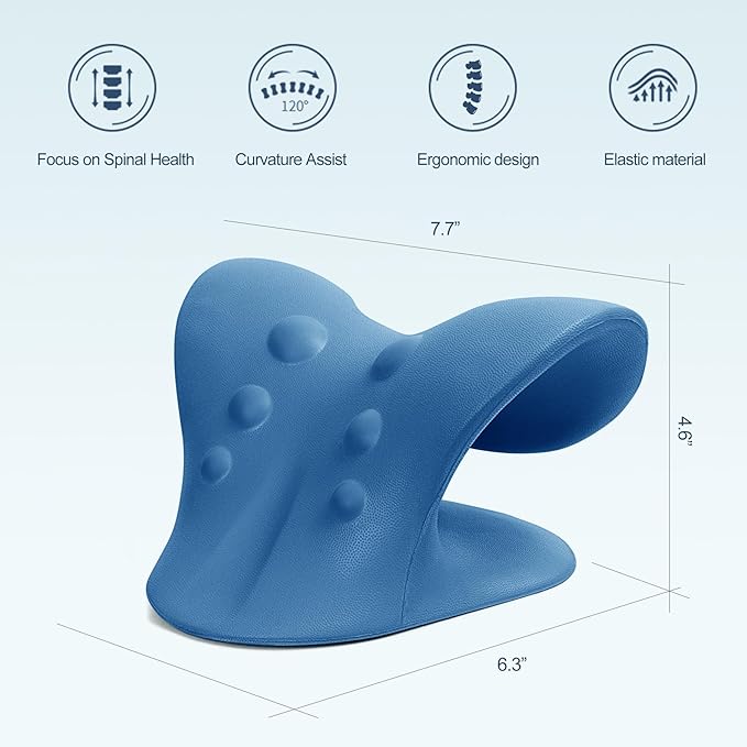 ComfortLife Neck Stretcher for Pain Relief, Neck and Shoulder Relaxer Cervical Traction Device Pillow for TMJ Pain Relief (Dark Blue)