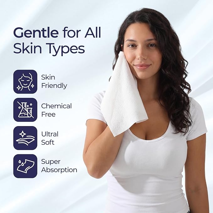 ECOLOOK Disposable Face Towel XL-60 Count Upgraded Thick Facial Towels, Ultra Soft Clean Face Towels Disposable, 10"x12" & 90 GSM, Ideal for Sensitive Skin-1 PACK