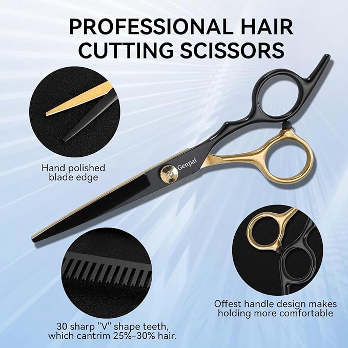 Professional Hair Cutting Scissors Kit – Stainless Steel Hair Shears, Barber Scissors, Thinning Shears & Razor – Hair Cutting Kit for Men/Women/Kids – Barber Supplies & Accessories
