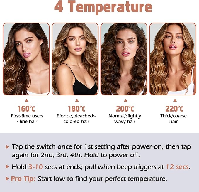 KIMUSE Automatic Rotating Curling Iron, 1.25 Inch - 4 Temp, Fast Heating, 2-Way Rotation, Anti-Scald & Tangle-Free, 30Min Auto Shut-Off, Dual Voltage for Travel, for All Hair Types & Beginners