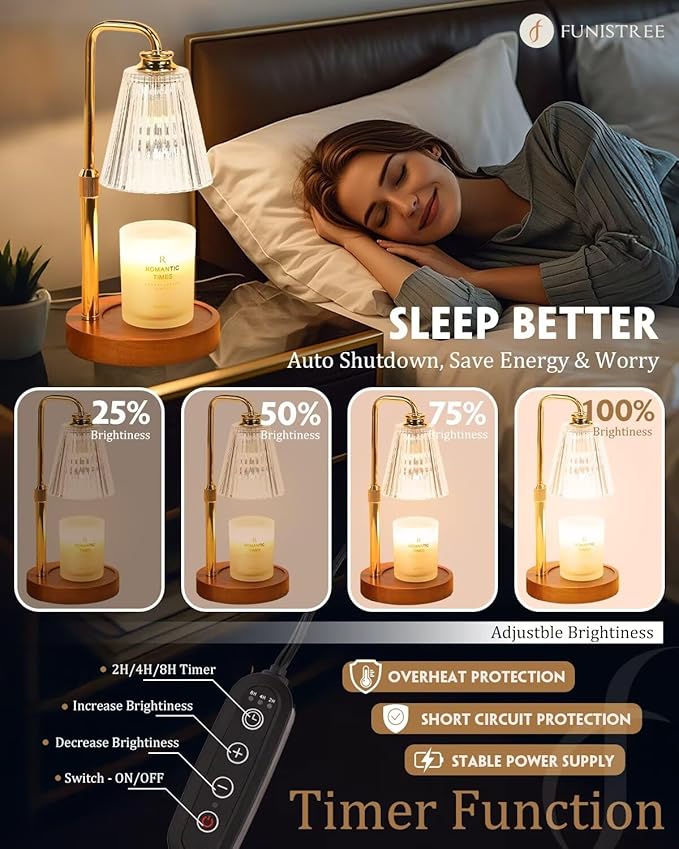 Candle Warmer Lamp with Timer Dimmable, Birthday Valentines Day Gifts for Women Mom, Adjustable Candle Warmer with 2 Bulbs, Crystal Candle Lamp Warmer for Jar Scented Candles, House warming Home Decor