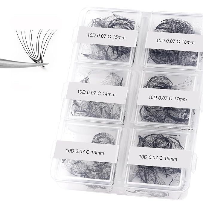 FADLASH Premade Fans Eyelash Extensions 300pcs 10D Premade Lash Fans C Curl Pre Made Fans Lash Extensions Volume Eyelash Extensions Premade Eyelash Fans Loose Fans (10D-0.07C-13-18mm)