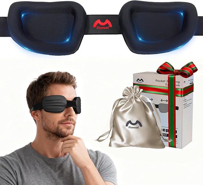 Fismool 100% Blackout Sleep Eye Mask for Women Men, Zero Pressure Sleeping Mask - Sleeping Mask and Eyelash Friendly Night Blindfold, Adjustable Ultra Soft Comfortable for Dry Eye Mask (Black)