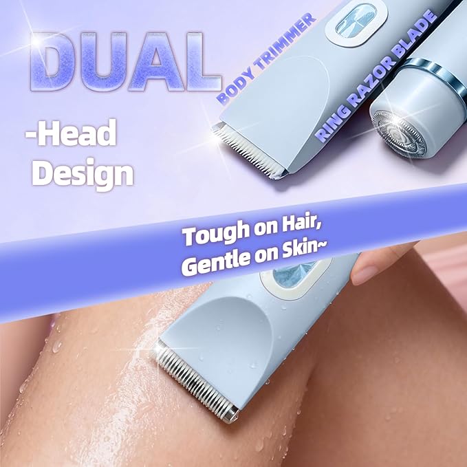 Upgrade 2-in-1 Bikini Trimmer for Women - IPX7 Waterproof & Gentle Electric Razors for Bikini Line, Legs, Underarms, Face - Portable Cordless Body Shaver for Trip, Ideal Women's Gift