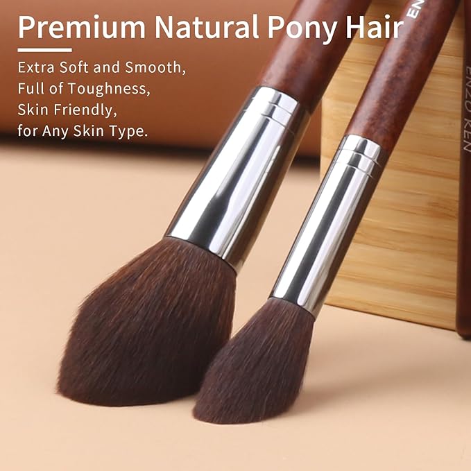 ENZO KEN Walnut Makeup Brushes Set Professional, Natural Pony Hair Makeup Brush Set with Case, Cosmetic Brushes Makeup Set, Natural Bristle Makeup Brushes, Natural Hair Make up Brush Set Professional.