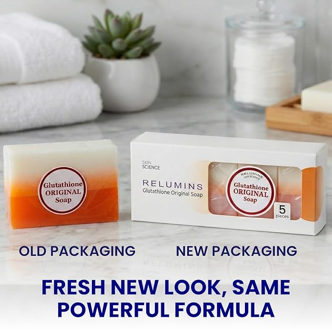 Relumins Glutathione Soap Bars – New Year, New You Deep Cleansing & Hydrating Soap for Smooth, Refreshed Skin – Gentle Exfoliating Formula for Face & Body – 5 x 150g Bars