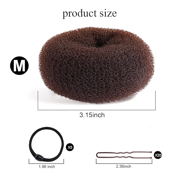 HOFASON Hair Accessories for Women Girls Kids, Bun Makers for Kids, 6Pcs Hair Bun Maker Donut Hair Ties Hair Elastics Hair Pins Kit, Ballet Bridal Accessories Gifts for Women (Size 3 Inch,Brown)