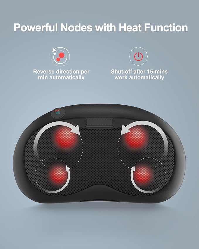 Shiatsu Neck Massager Pillow with Heat, Deep Tissue Kneading Back Massagers for Pain Relief - Neck Pillow Massager & Heated Back Massager for Shoulder, Waist, Legs - Ideal Gift for Home, Car, Office