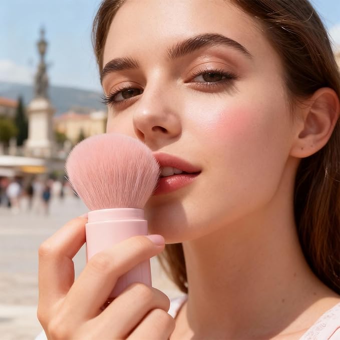GUOXIAONIU Retractable Makeup Brush, Kabuki Powder brush, Premium Retractable Kabuki Brush, Travel Blush Brush for Bronzer, Setting and Powder Makeup, Essential Tools for Flawless Makeup Application