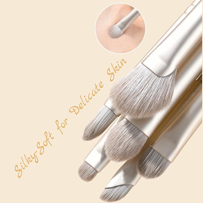 SHELWIN Eyeshadow Makeup Brushes Set with Case 8 PCS Soft Synthetic Hairs Eye Makeup Brushes for Blending Eyebrow Eyeliner Eyeshadow （Silver）