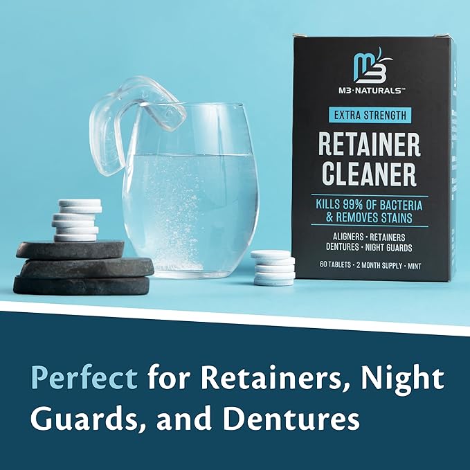 Retainer Cleanser Tablets Cleaner, Removes Odors Discoloration Stains and Plaque 2 Month Supply Denture Cleansers Retainers Mouth Guards Denture Bath Mint by M3