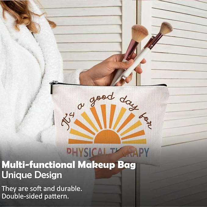 QGFM Makeup Bag for Physical Therapists - Appreciation Gift for Women, Cosmetic & Toiletry Bag for Good Days in Therapy