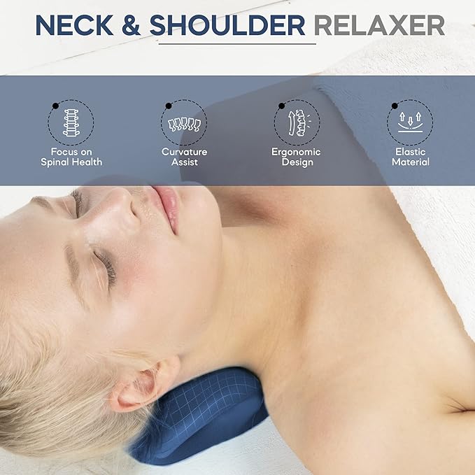 Neck Stretcher & Posture Corrector for Women and Men, Cervical Traction for Spine Alignment, Adjustable Upper Back Brace & Elastic Support for Shoulder Back Pain Relief (Dark Blue)