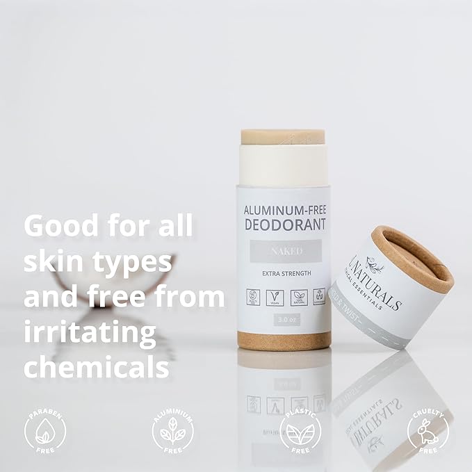 J&L Naturals Aluminum Free Deodorant for Men & Women | 100% Natural Ingredients With Coconut Oil, Shea Butter, & Essential Oils | Sustainable, Eco-Friendly (Naked (Unscented), 3.0 Oz (Single))