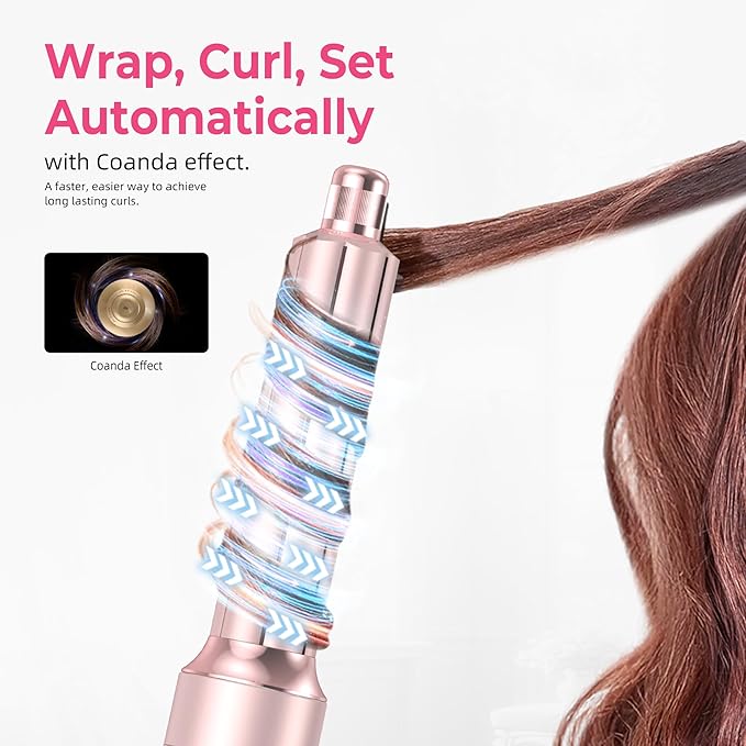 6 in 1 Hair Dryer Brush, Detachable Air Styler, Blow Dryer Brush 3 Heat Settings Frizz-Free Drying, Volumizing, Straightening, Curling for Travel & Home Styling (Pink-A)