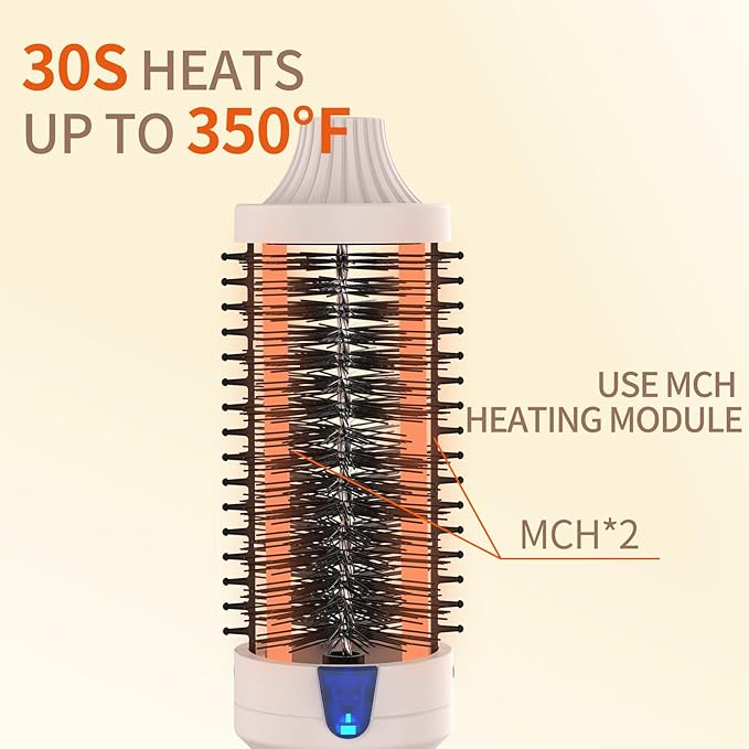 K&K 1.77 inch Volumizing Brush Heated Curling Ceramic Tourmaline Ionic Curling Iron Quick Heating Makes Hair Silky Smooth Dual Voltage Travel-Friendly Straightening Round Design (Pale pink, 1.77 Inch)