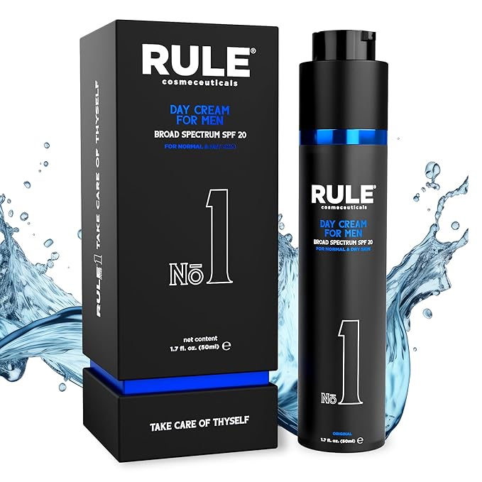 RULE COSMECEUTICALS No.1 Day Cream for Men, 10-in-1 Anti-Aging Face Moisturizer to Reduce Wrinkles & Dryness, SPF 20, Collagen, Vitamins B, C & E - Normal & Dry Skin - Original, 50 mL