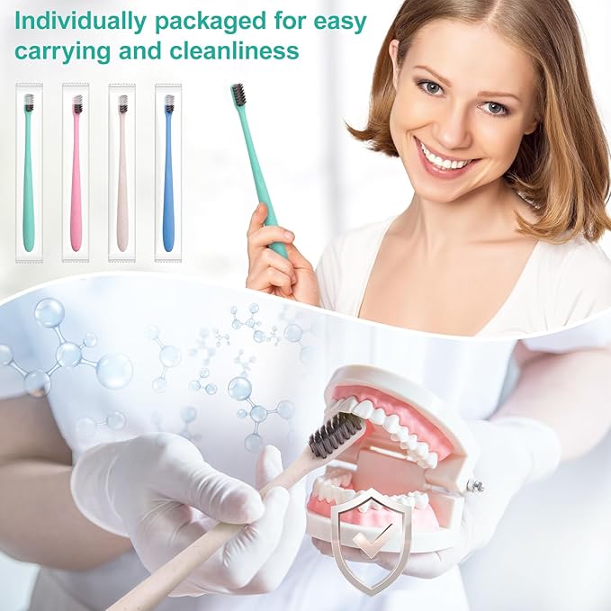 200PCS Disposable Toothbrushes Bulk,Individually Wrapped Travel Toothbrushes for Hotel Camping Travel, Guests & Homeless