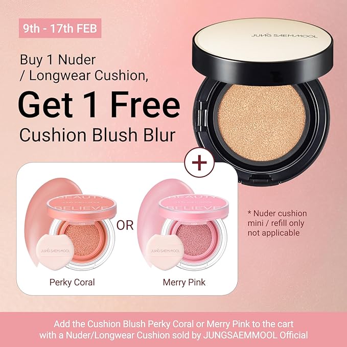 JUNG SAEM MOOL Essential Skin Nuder Cushion | Natural Finish, Buildable Coverage Cushion Foundation by Korean Makeup Artist (Refill Included, 0.98 Fl Oz, SPF 50), 23 Medium Deep
