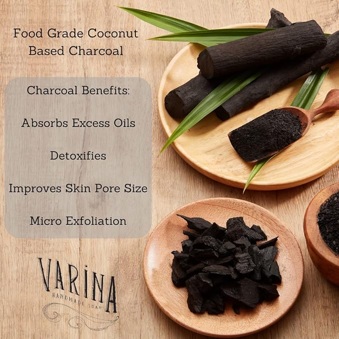 Varina Organic Activated Charcoal Bar Soap - Gentle Cleansing for Sensitive Skin, Unscented - 3 Pack - Experience Healthy and Glowing Skin