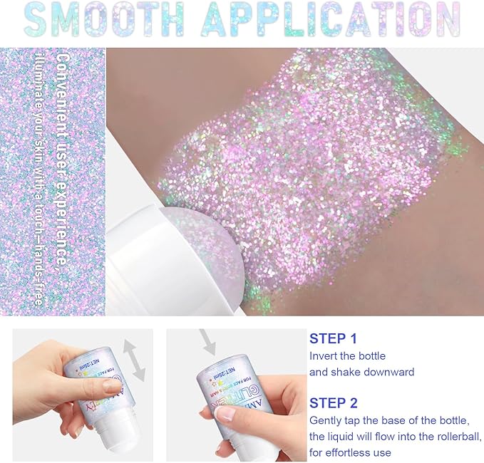 Roll-on Holographic Body Glitter Gel for Face and Hair, Chameleon Color Changing Glitter Gel Under Light, Chunky Mermaid Sequins Shimmer Makeup for Halloween Party Rave Accessories (Sparkling Pink)