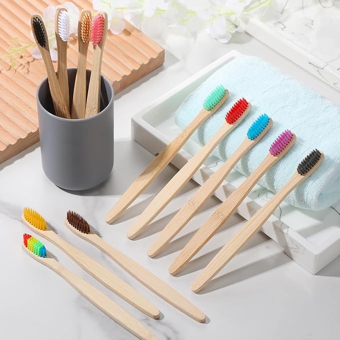 Sieral 120 Pcs Bamboo Toothbrushes Bulk, Soft Bristle Bamboo Toothbrush, Individually Wrapped for Adults Travel Family Hotel Party, 7 Inch 12 Color