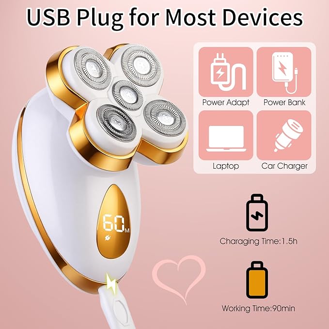 Electric Razors for Women, 5 in 1 Painless Rechargeable Dusk Shaver Womens, Women's Shavers Everything, Lady Leg/Bikini/Face Hair Removal Products, Female Wet Dry Shaving Machine
