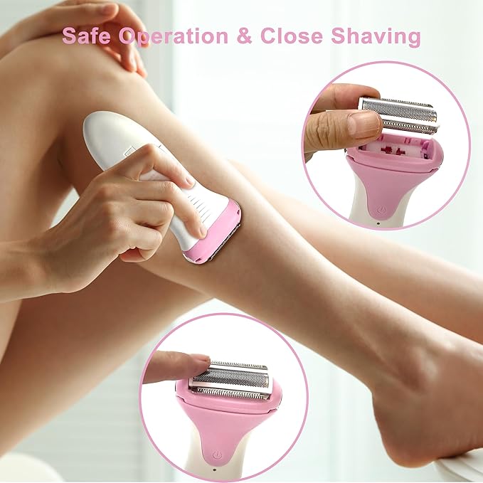 Electric Razors for Women & Bikini Trimmer for Sensitive Skin - Painless Body Hair Removal for Legs,Underarms,Pubic Hair,Hypoallergenic Cordless Foil Shaver Travel Ready Wet/Dry,ROSE/IU7H