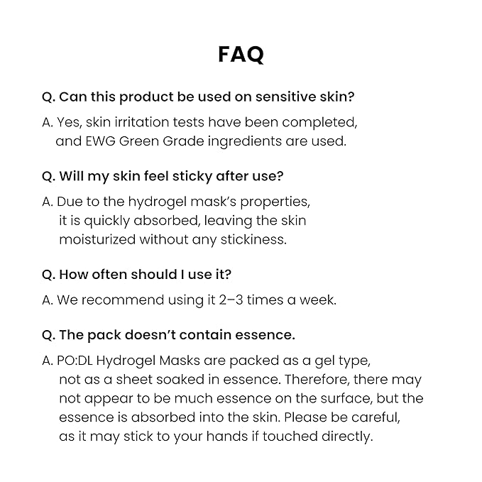 PO:DL Hyaluronic Hydrogel Mask with Collagen Niacinamide | Elasticity Wrinkle Improvement Pore Care Glow Skin| Overnight Soothing Deep Hydration Spa Facial Mask | Korean Skin Care 1.48oz x 4ea