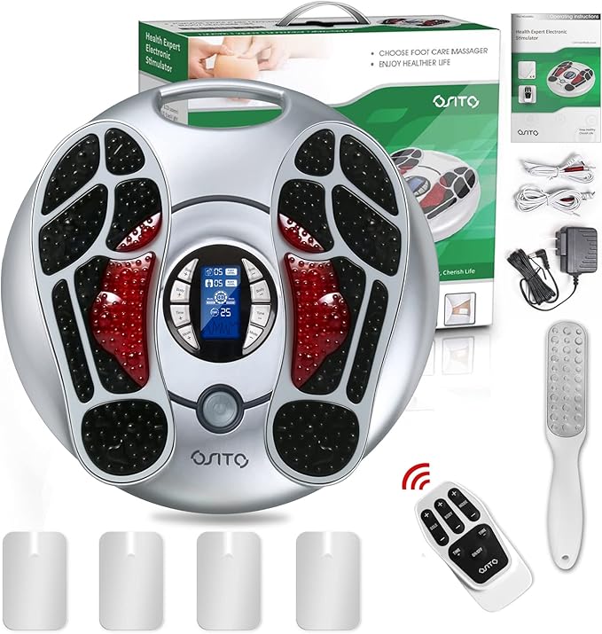 OSITO EMS Foot Massager for Neuropathy(FSA or HSA Eligible) Foot Circulation Stimulator Machine TENS Unit with 4 Electrode Pads for Circulation and Pain Relief for Men Women