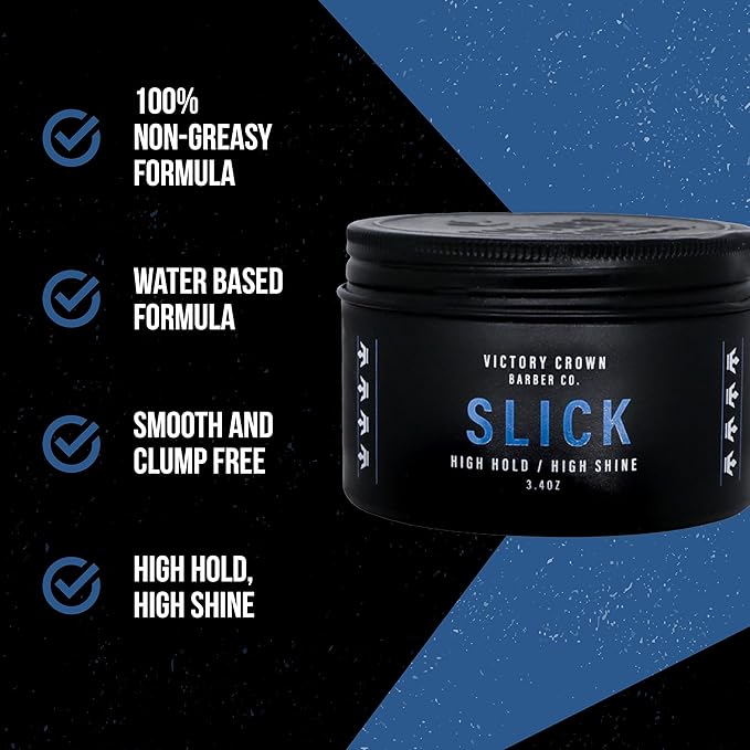 Victory Crown Slick Pomade High Hold & High Shine Natural Hair Styling Grease for Sleek Polished Looks, 3.4 Oz