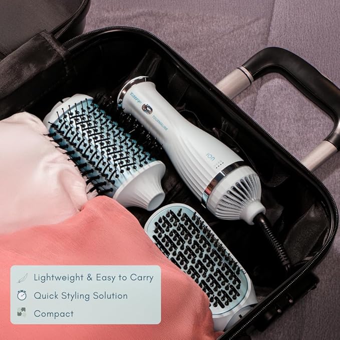 Taiff Blow Dryer Brush | 2 in 1 Hot Air Brush and Hair Dryer with Tourmaline and Ionic Technology | 1200W Fast Drying DC Motor | Removable Head | Hair Styling Tool for Smooth Frizz Free