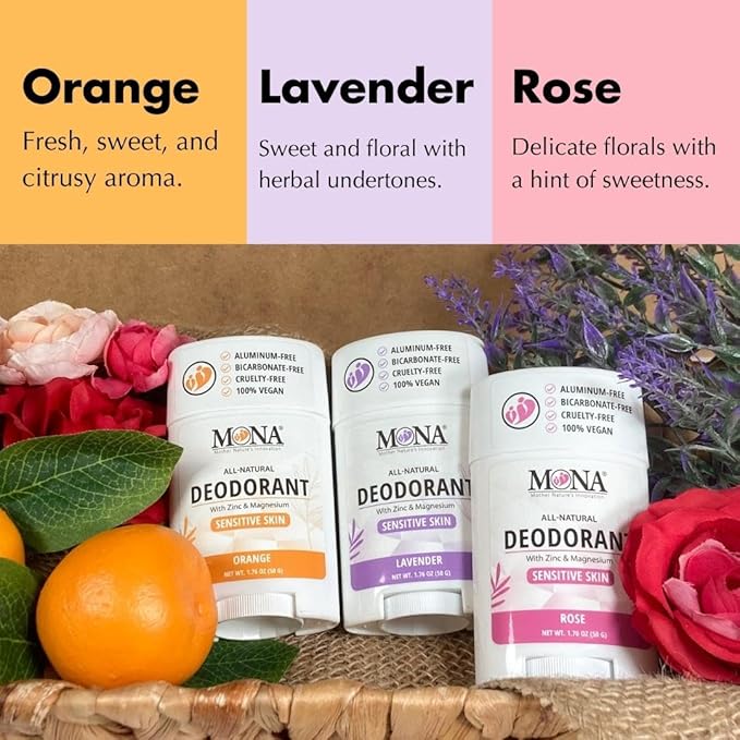 MONA BRANDS All Natural Deodorant For Women & Men | For Sensitive Skin | No Aluminum or Baking Soda | (3-Pack VARIETY-1 1.76 Oz each)