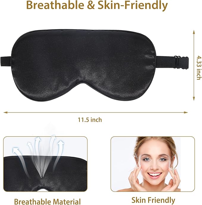 JroyJoy Silk Sleep Masks for Sleep, 4 Pack Super Soft Sleep Mask for Women & Men, 100% Blackout, Zero Eye Pressure, Blindfold with Adjustable Strap, Travel Eye Covers (Black, Pink, Blue, Grey)
