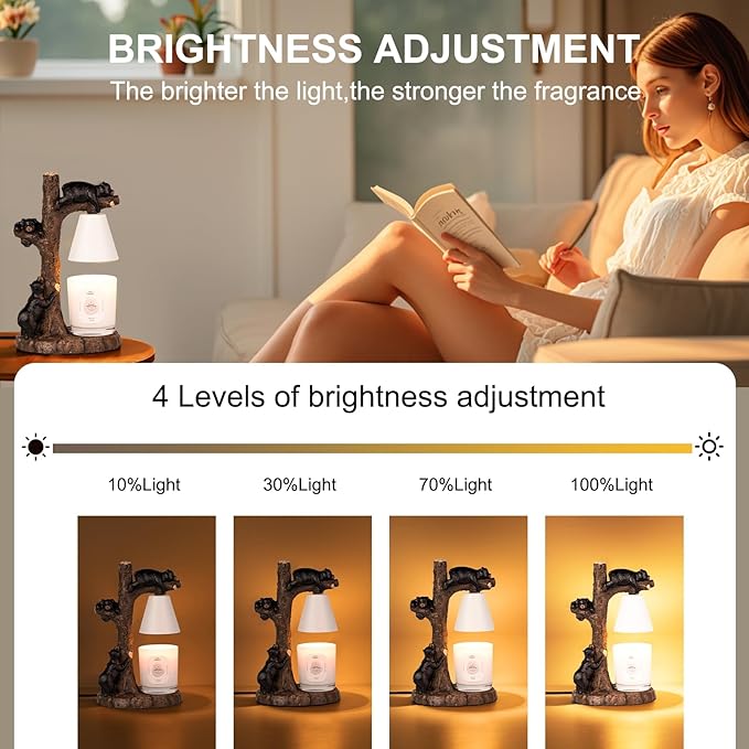 Adorable Bear-Themed Candle Warmer Lamp – Handcrafted Design with Timer & Dimmer, Includes 2 Free Bulbs ， Home Decor & Scented Wax Melting