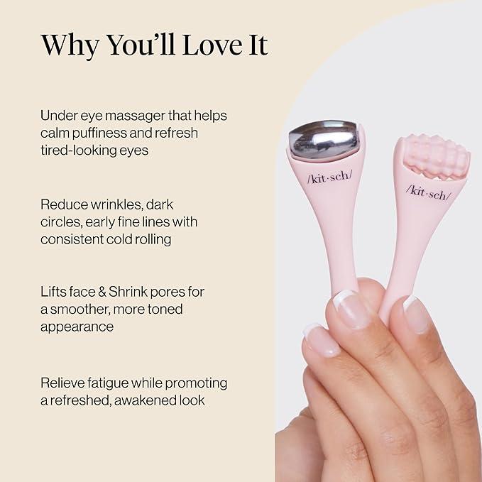 Kitsch Mini Facial Roller & Ice Face Roller Skin Care Tool Set for Women - Face Massager for Puffy Eyes, Cold Therapy, Lymphatic Drainage Massager, Self Care Gifts for Women & Men - Blush