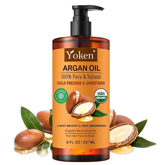 USDA Organic Argan Oil for Hair, Pure and Natural Morocco Argan Oil, Argon Oil For Hair, Scalp, Face & Skin Care, 100% Cold Pressed Hair Conditioner, Unrefined Argon Nails Carrier Oil (8 Fl Oz)