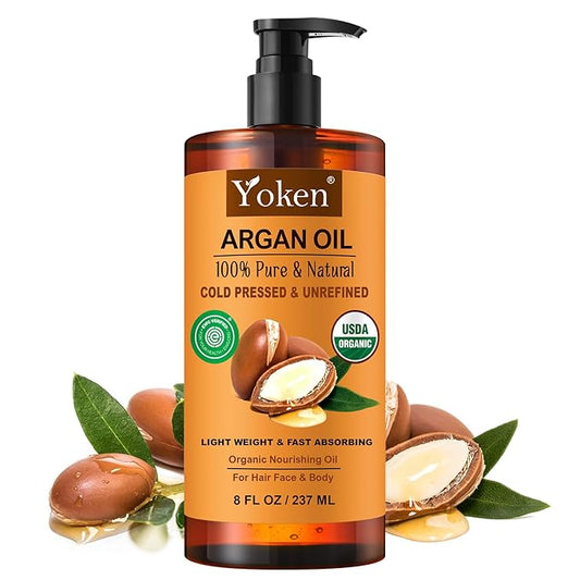 USDA Organic Argan Oil for Hair, Pure and Natural Morocco Argan Oil, Argon Oil For Hair, Scalp, Face & Skin Care, 100% Cold Pressed Hair Conditioner, Unrefined Argon Nails Carrier Oil (8 Fl Oz)