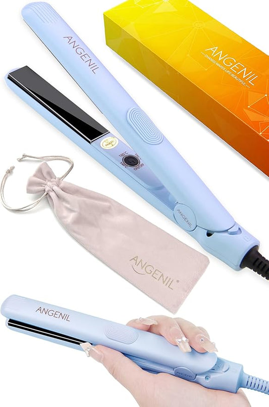 ANGENIL Pro Titanium Ceramic Ultra Mini Flat Iron for Short Hair,0.7 Inch Dual Voltage Travel Size Small Flat Iron,Suitable for Short Hair, Bangs, and Fine,20S Fast Heating 3 Temp (280℉- 320℉ -380℉)