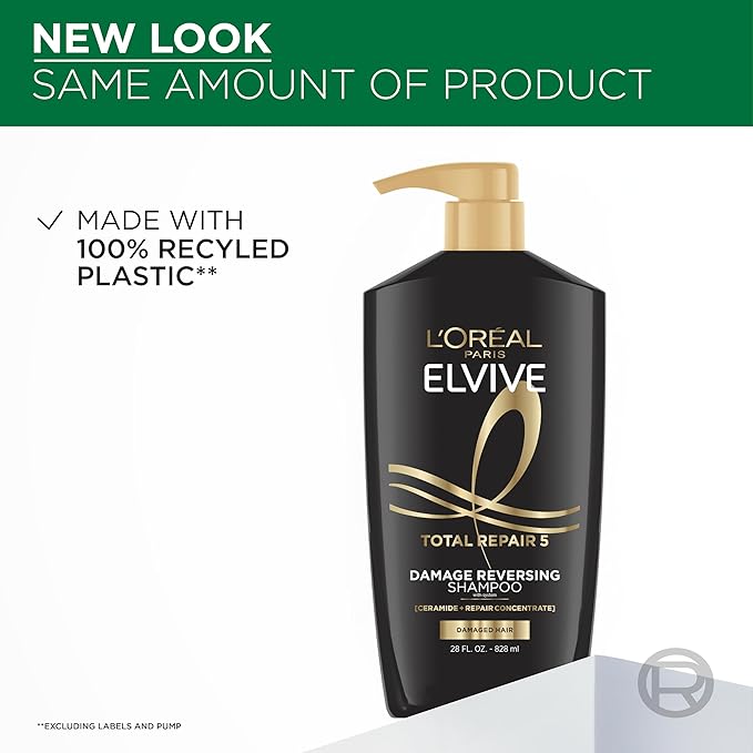 L'Oreal Paris Elvive Total Repair 5 Repairing Shampoo for Damaged Hair Shampoo with Protein and Ceramide for Strong Silky Shiny Healthy Renewed Hair 28 Fl Oz