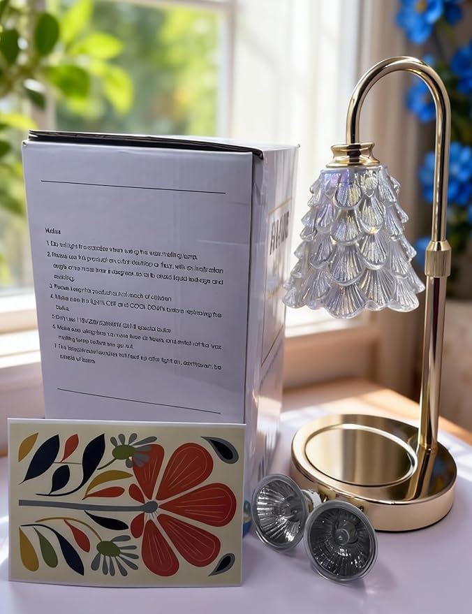 Candle Warmer Lamp, Flower Candle Lamp Warmer with time, Flameless White Lamp Candle Warmer, Adjustable Height Wax Warmer Lamp, Candle Heat Lamp for Candles, Modern Large Warming Lamp