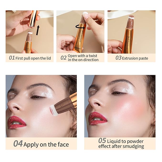 3pcs Contour Beauty Wand, Blush Wand and Liquid +Highlighter Set（#01+#03+#05）