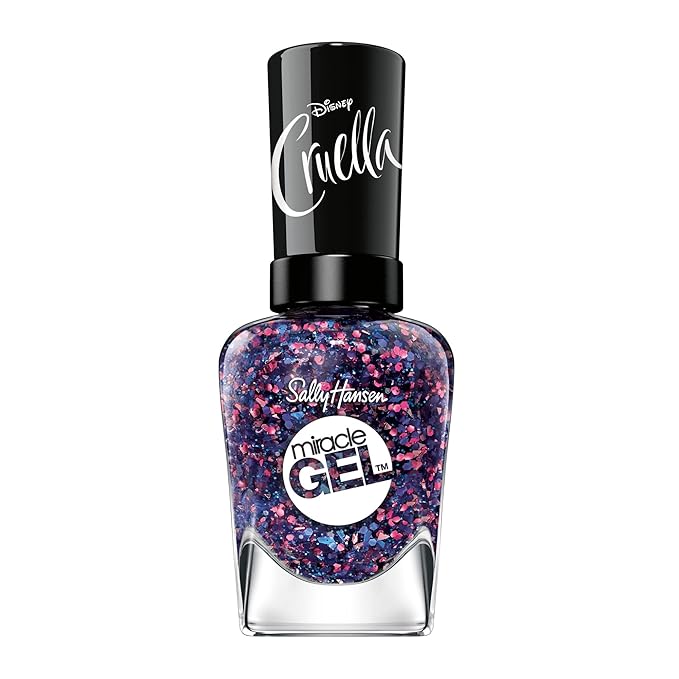 Sally Hansen Miracle Gel Salon Quality Nail Polish | Gel-Like Formula, Two-Step System, No UV Light Needed, Long Lasting | Glittery | 865 No To Conformity |White with Purple & Blue Glitter