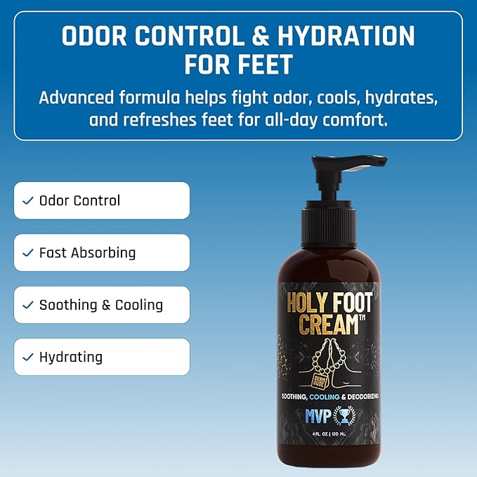 Derm Dude Holy Foot Cream | Daily Moisturizing Foot Cream with DeoPlex for Freshness & Arrowroot for Lightweight Hydration | MVP Scent 4oz