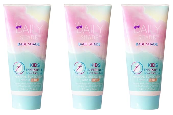 Daily Shade Babe Shade Kids Tinted Mineral Sunscreen for Face with SPF 30 - Non-Nano Zinc, Reef Safe, Travel Size Water Resistant & Hypoallergenic Skin Care Formula for All Types of Skin Tone - Pack 3