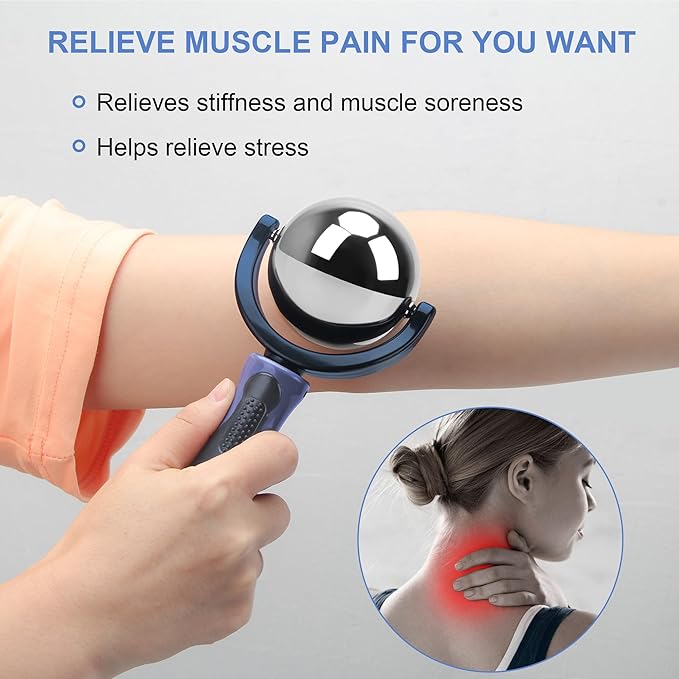 Cold Massage Roller Ball, Cold Therapy Relief, Portable Fitness Ice Roller Ball with Handle, Great Tool for Back/Neck Pain (Blue)